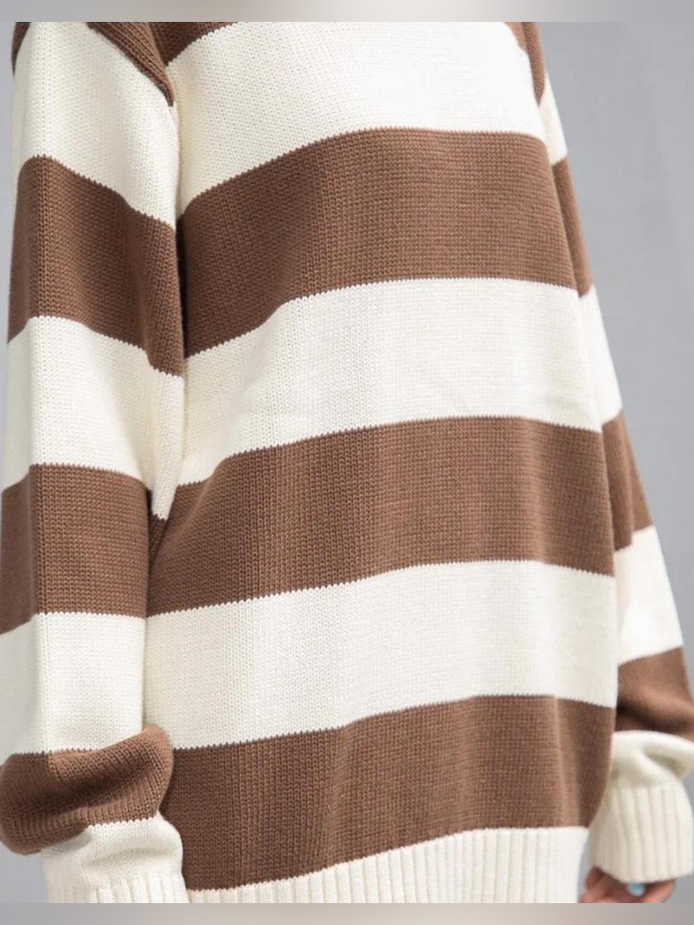Brandy Melville John Galt Brianna Brown and Cream Striped Crewneck Sweater - Picture 2 of 10